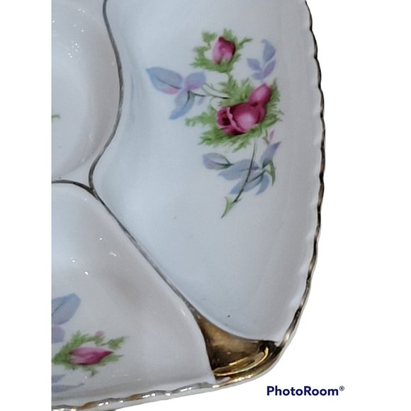 Marco Japan Divided Dish Porcelain Candy Trinkets Roses Scalloped Gold Trim Vtg - Picture 4 of 10